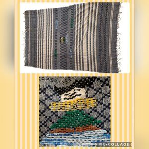 Vintage handmade embroidered blue‎ throw blanket